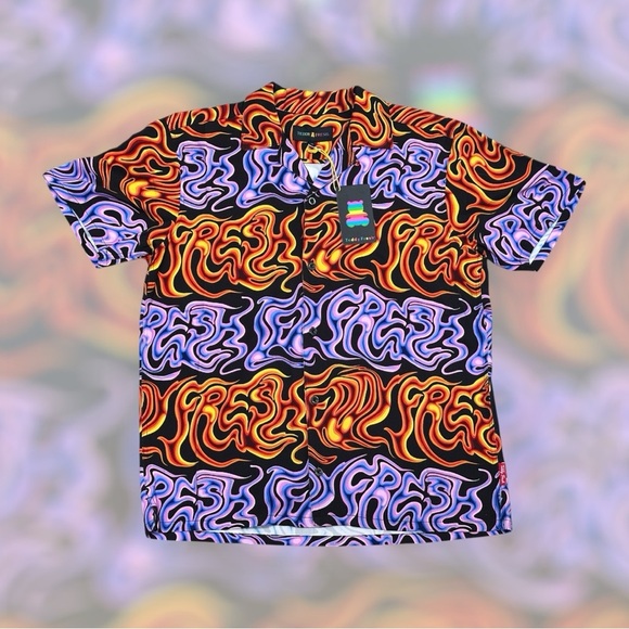 NEW Teddy Fresh Oil Spill Flame Camp Button Up Shirt in Men’s M - Picture 1 of 14